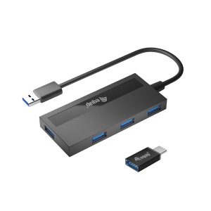 EQUIP LIFE HUB USB 3.0 4 PORTAS C/ ADAPTADOR USB-C BLACK #PROMO HUB#