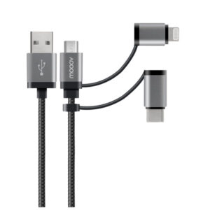 MOOOV CABO USB-A 3-EM-1 MFI/USB-C/MICRO-USB REFORÇADO ULTIMATE 1 M PRETO