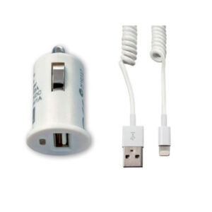 TECH FUZZION CAR CHARGER 1 USB 12V + SPIRAL CABLE WH – IPHONE 5/5S