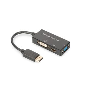 DIGITUS CABO ADAP DISPLAYPORT – HDMI+DVI+VGA M-F/F/F 02M 3IN1 MULTIMEDIA PRETO