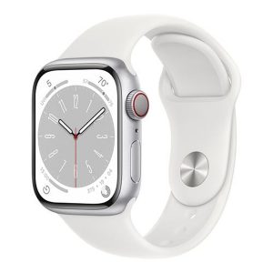 APPLE WATCH SERIES 8 GPS+CELLULAR 45MM SILVER ALUMINIUM CASE WITH WHITE SPORT BA