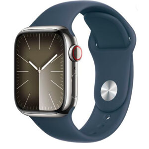 APPLE WATCH SERIES 9GPS+CELLULAR 45MM SILVER STAINLESS STEEL CASE WITH STORM BLU