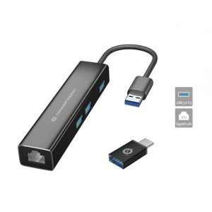 CONCEPTRONIC HUB USB-C 3XUSB3.0 1xRJ45 + ADAPT USB-C PARA USB-A