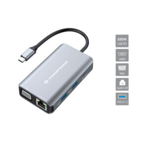 CONCEPTRONIC DOCK USB-C DUAL DISPLAY 1xHDMI 1xVGA 3xUSB3 RJ45 100W PD