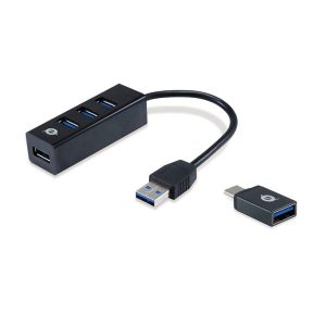 CONCEPTRONIC HUB USB3.0 4 PORT USB3.0 + ADAPTADOR USB-C PRETO