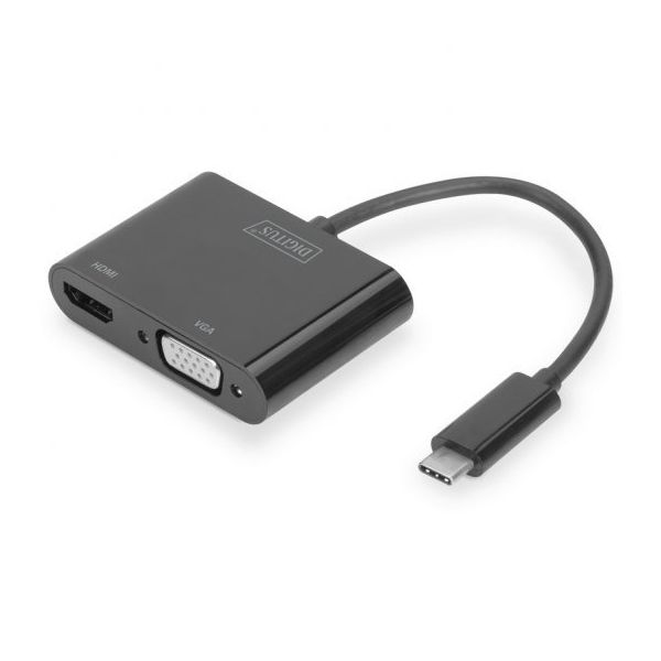 DIGITUS USB TYPE C TO HDMI + VGA ADAPTER 4K/30HZ / FULL HD 1080P BLACK