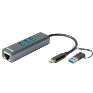 D-LINK HUB USB-C/USB TO GIGABIT ETHERNET ADAPTER WITH 3 USB 3.0 PORTS