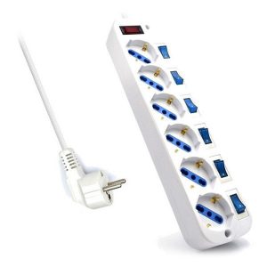 EWENT BLOCO TOMADAS 6x 5M ON/OFF EACH PORT SURGE PROTECTOR WHITE