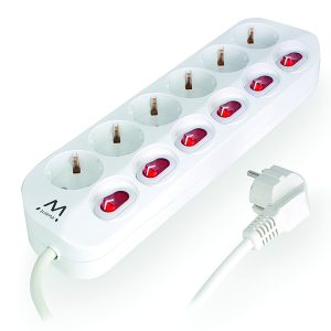 EWENT BLOCO TOMADAS 6x 1.5M 16A WITH ON/OFF SWITCH ON EACH PORT WHITE