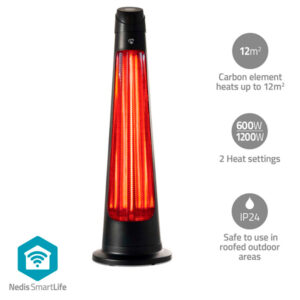 NEDIS SMARTLIFE PATIO HEATER WI-FI 1200 W 2 FALL OVER PROTECTION IP24 BLACK