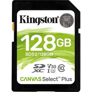 KINGSTON SD CARD 128GB CANVAS SDXC 100R C10 UHS-I U3 V10