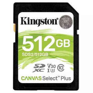 KINGSTON SD CARD 512GB CANVAS SDXC 100R C10 UHS-I U3 V30