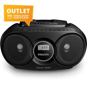 PHILIPS LEITOR AUDIO REPRODUCTOR CDS RADIO PRETO OUTLET EMB. DANIFICADA