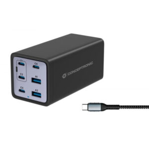 CONCEPTRONIC OZUL06BE 6-PORT 200W GAN USB PD CHARGER WITH USB-C