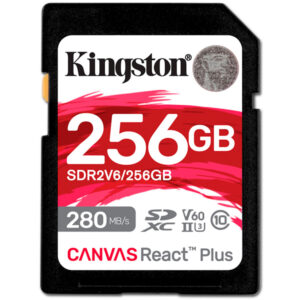 KINGSTON SD CARD 256GB CANVAS REACT PLUS SDXC UHS-II 280R/150W U3 V60 FOR FULL H
