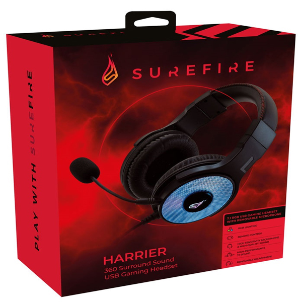 SUREFIRE GAMING HEADPHONES HARRIER 360 SURROUND 7.1 USB RGB LED PC/ CONSOLA