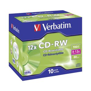 VERBATIM CD-RW 8X-12X 700MB 80MIN CAIXA NORMAL (JEWEL) PACK 10