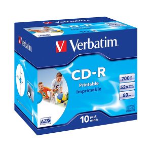 VERBATIM CD-R 52X 700MB 80MIN CAIXA NORMAL (JEWEL) PRINT PACK 10