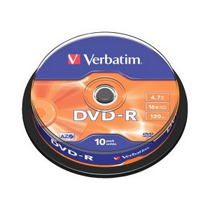 VERBATIM DVD-R 16X 4.7GB 120MIN MATT SILVER BOBINE (CAKE) PACK 10