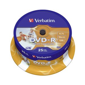 VERBATIM DVD-R 16X 4.7GB 120MIN INKJET PRINT BOBINE (CAKE) PACK 25