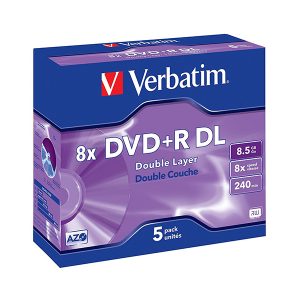 VERBATIM DVD+R 8X 8.5GB 240MIN DOUBLE LAYER CAIXA NORMAL (JEWEL) PACK 5