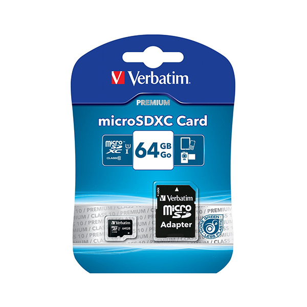 VERBATIM MICRO SDXC 64GB CLASS 10 C/ADAPTADOR
